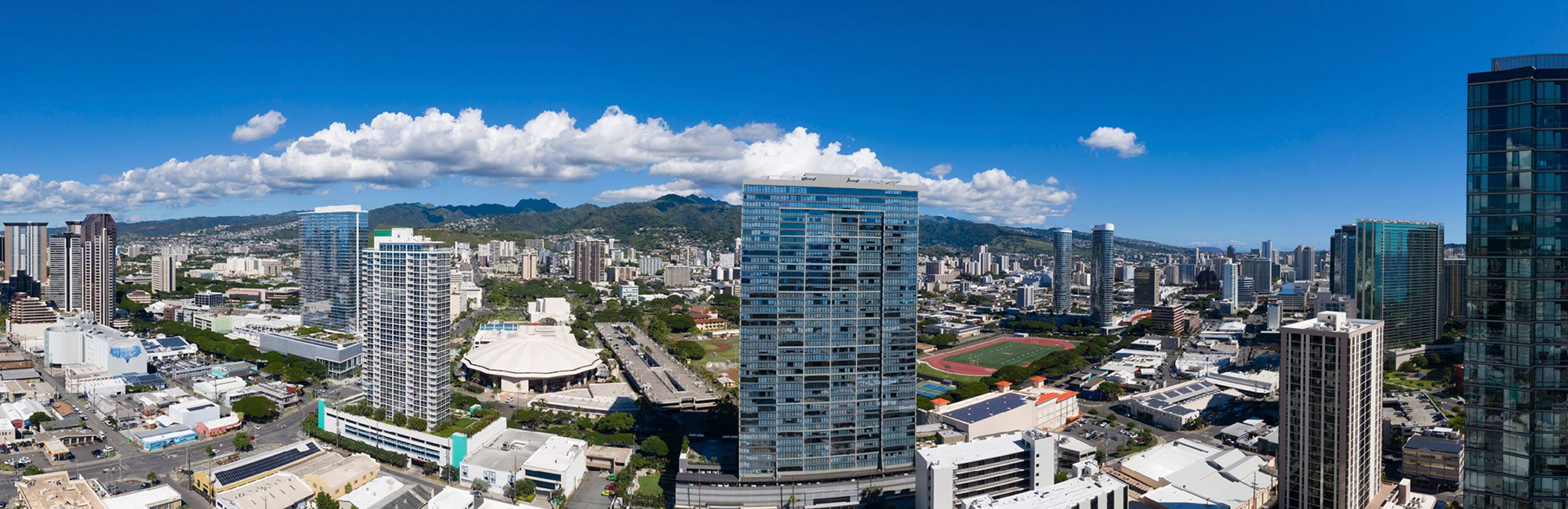 Approximate view of the mountains from floor 36 on the Diamond Head side of A'ali'i