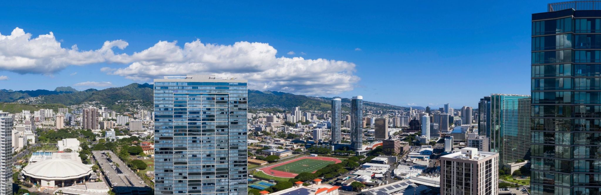 Approximate view of the mountains from floor 36 on the Diamond Head side of A'ali'i