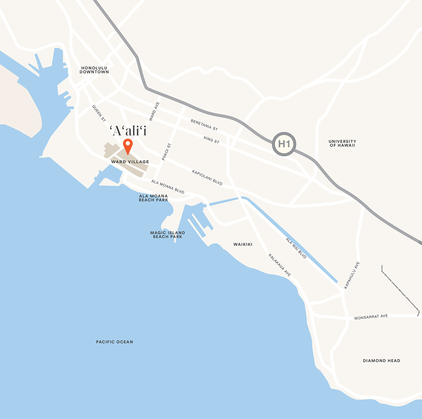 Honolulu map showing A'ali'i residence location